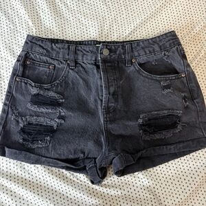 Forever 21 Charcoal Distressed Jean Shorts